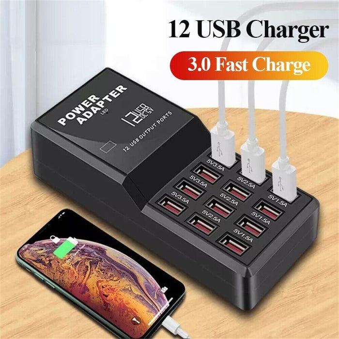 Multi 12 Port USB Charging Station Hub Desktop Wall Cell Phone Charger