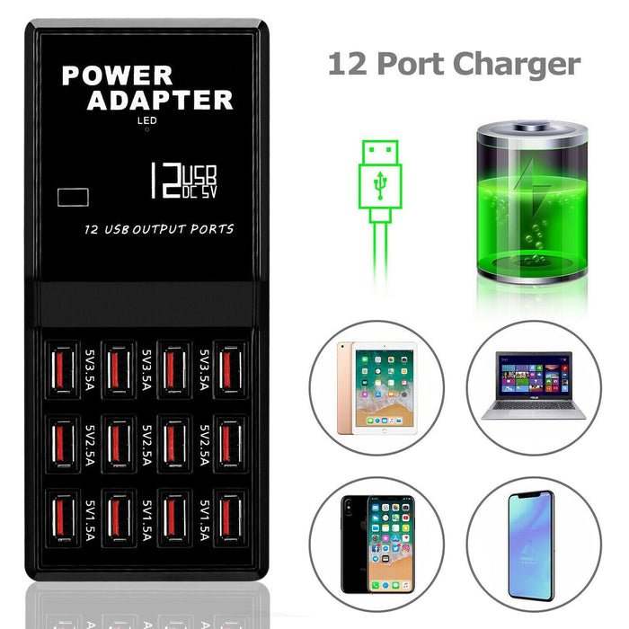 Multi 12 Port USB Charging Station Hub Desktop Wall Cell Phone Charger