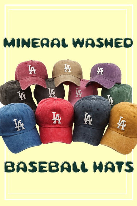 LA EMBROIDERY WASHED BASEBALL HAT CAP