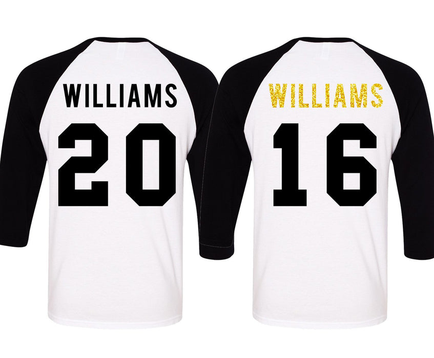 MR + MRS GOLD Baseball Tees CUSTOM NAMES + NUMBERS - Pick Color