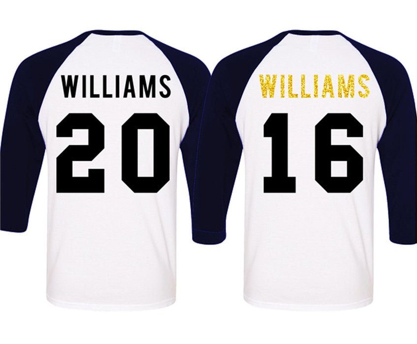 MR + MRS GOLD Baseball Tees CUSTOM NAMES + NUMBERS - Pick Color