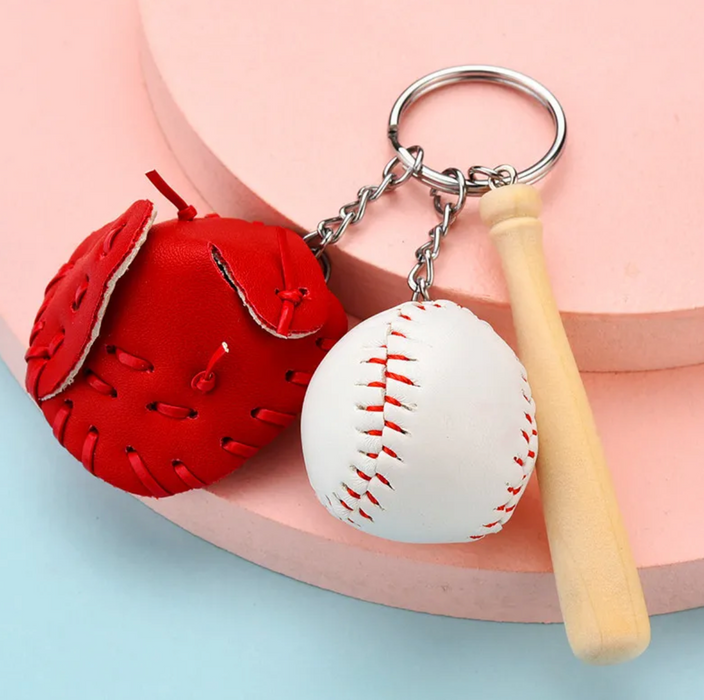 Baseball Bat Glove and Ball Key Chain