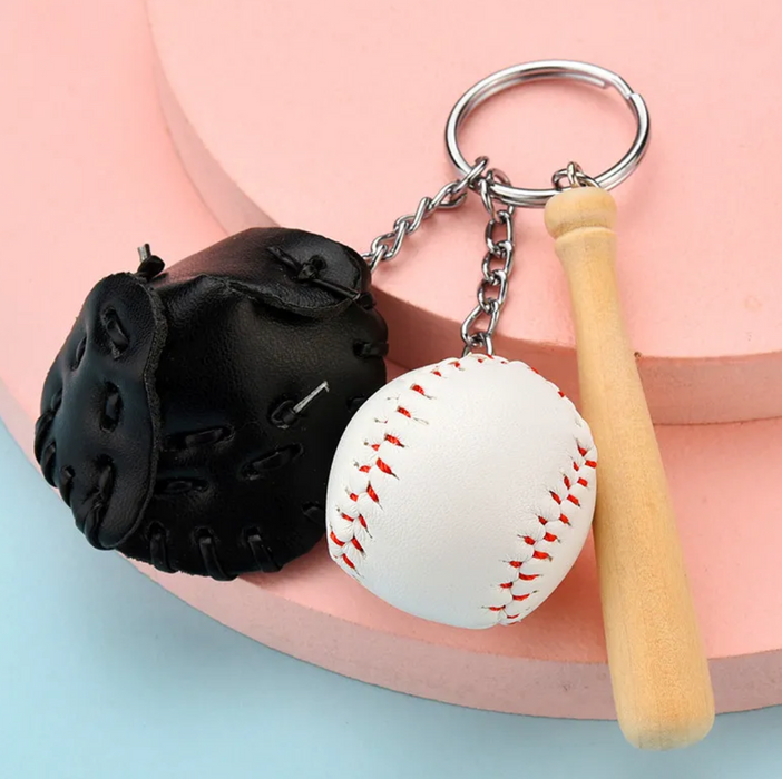 Baseball Bat Glove and Ball Key Chain