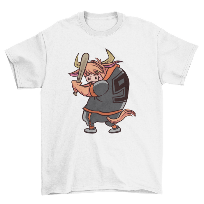 Highland cow playing baseball t-shirt