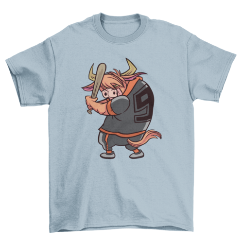 Highland cow playing baseball t-shirt