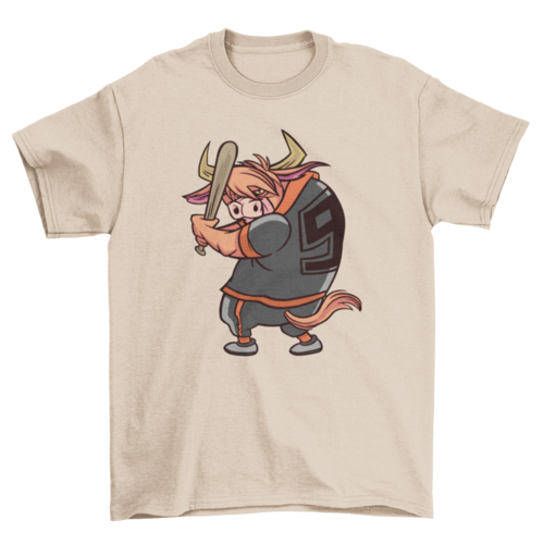 Highland cow playing baseball t-shirt