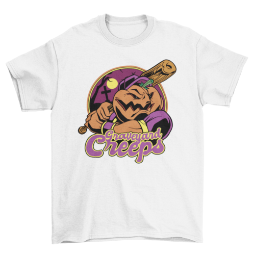 Halloween pumpkin baseball player t-shirt