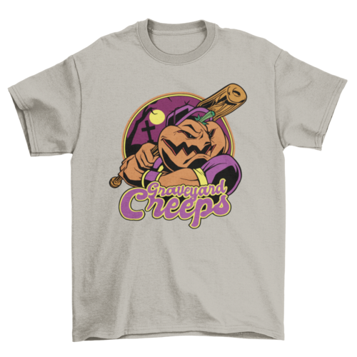 Halloween pumpkin baseball player t-shirt