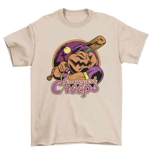 Halloween pumpkin baseball player t-shirt