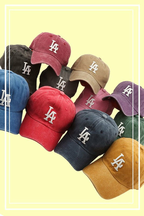 LA EMBROIDERY WASHED BASEBALL HAT CAP