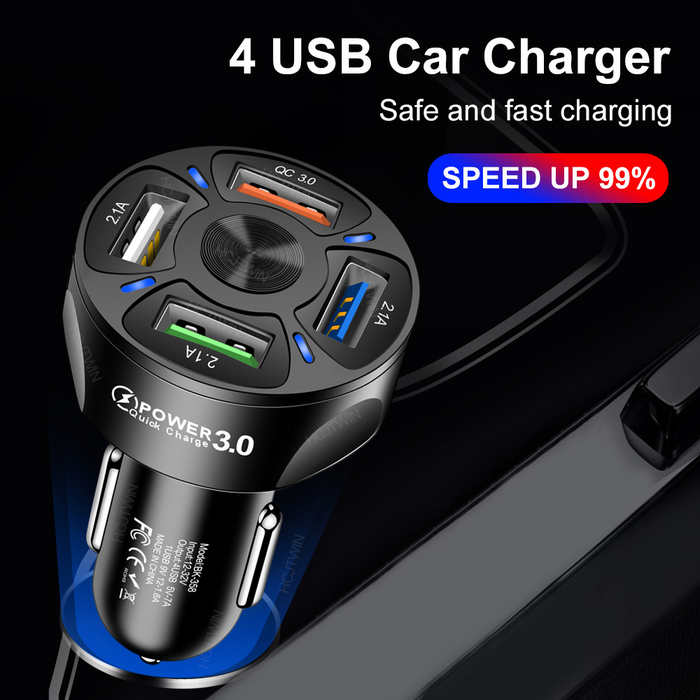 4 USB Car Charger Fast 7A QC3.0 Quick Car Chargr Adapter