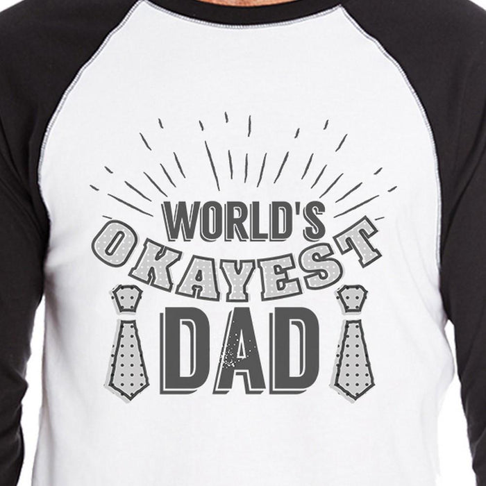 World's Okayest Dad Mens Raglan Baseball Tee Witty