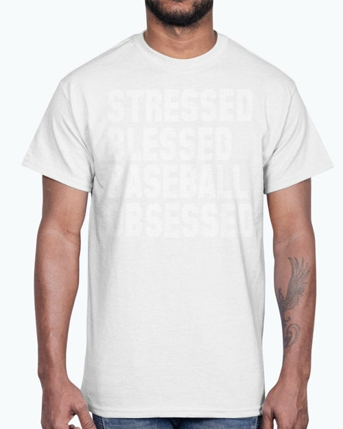 Stressed Blessed Baseball Obsessed - Baseball -Sports - Cotton Tee