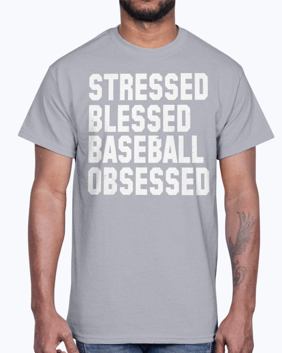 Stressed Blessed Baseball Obsessed - Baseball -Sports - Cotton Tee